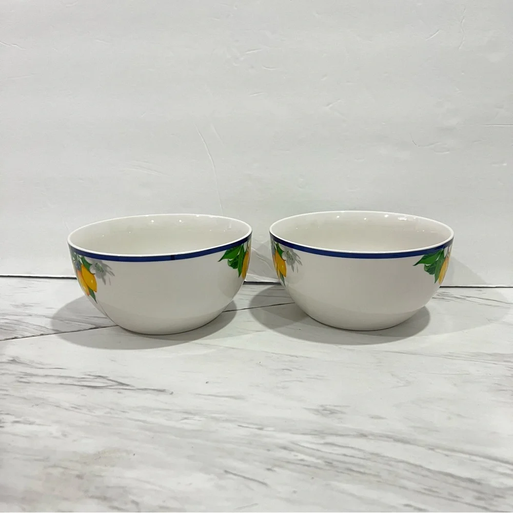 Royal Norfolk Lemon Floral Patterned Ceramic Cereal Soup Bowls 22 Oz. (Set Of 2)